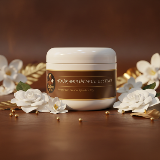 Your Beautiful Essence - White Flowers & Gold Chocolate Background